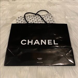 CHANEL 10” x 8” Makeup Shopping Bag, glossy finish w/ tissue paper, VG Condition